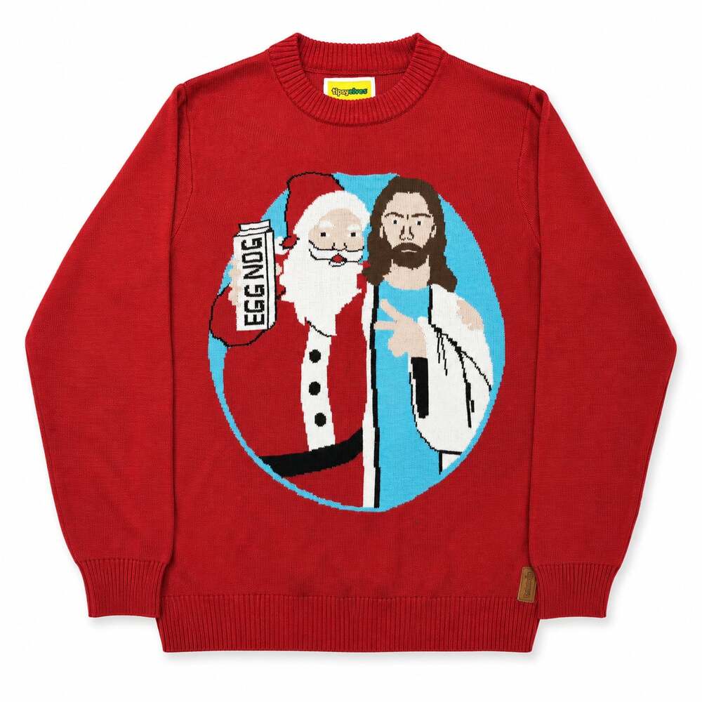 Tipsy Elves Santa and Jesus Egg Nog Ugly Christmas Sweater XXL